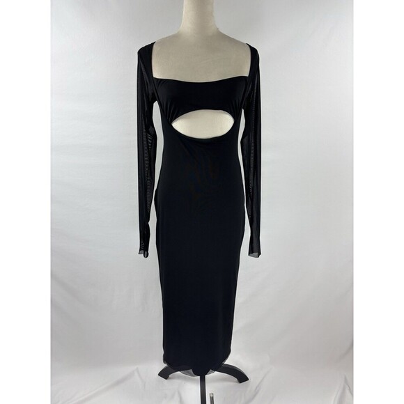 AFRM Kellen Cut Out Dress Black Small Mesh Sheer Long Sleeve Maxi - Picture 1 of 13